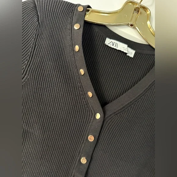 Zara Black Ribbed Sweater Crop Top - Picture 3 of 6